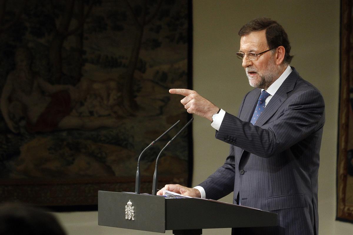 1/08/2014. Comparecencia del Presidente tras el Consejo de Ministros. El presidente del Gobierno, Mariano Rajoy, durante el turno de pregunt...